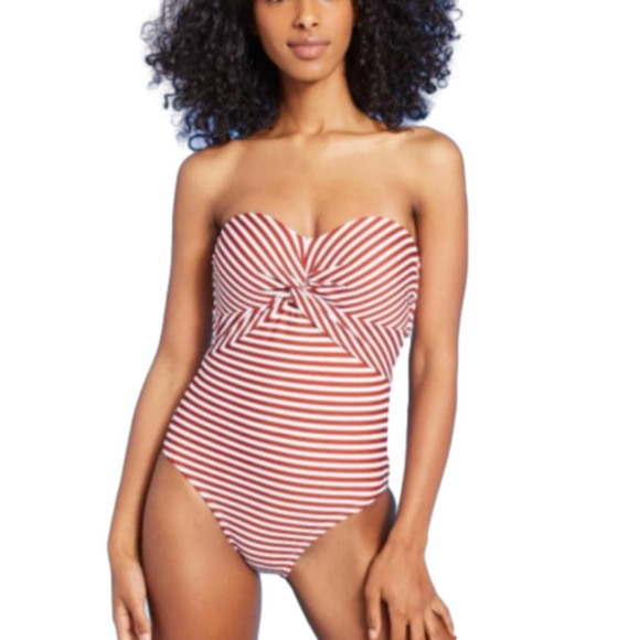 Kona Sol Other - Sexy Twist front striped Bandeau one piece Swimsuit Kona Sol Large NWT